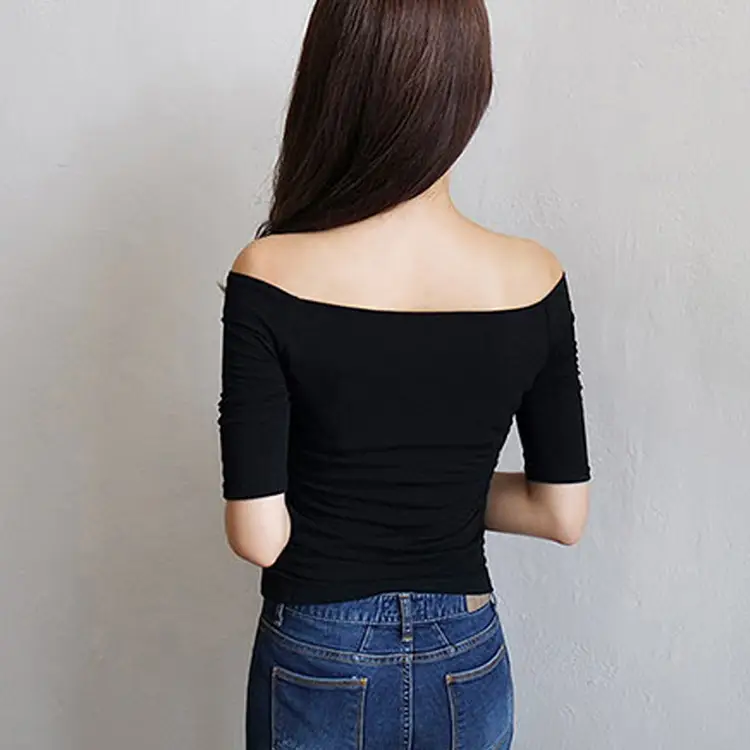 2022 Off-shoulder Combed Cotton T-Shirt Women - Image 10