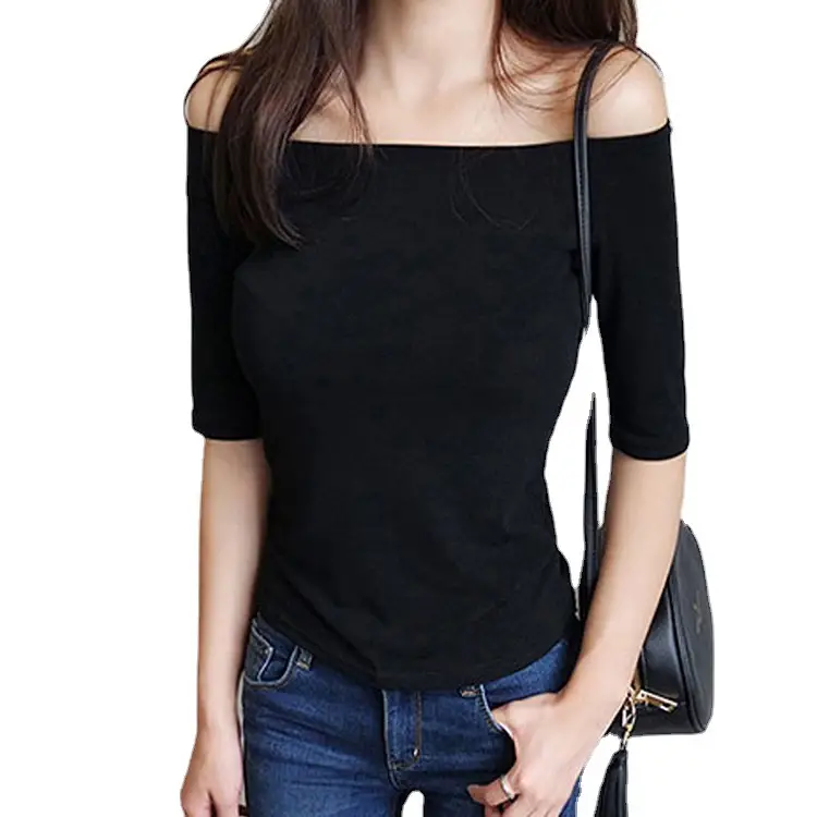 2022 Off-shoulder Combed Cotton T-Shirt Women - Image 11