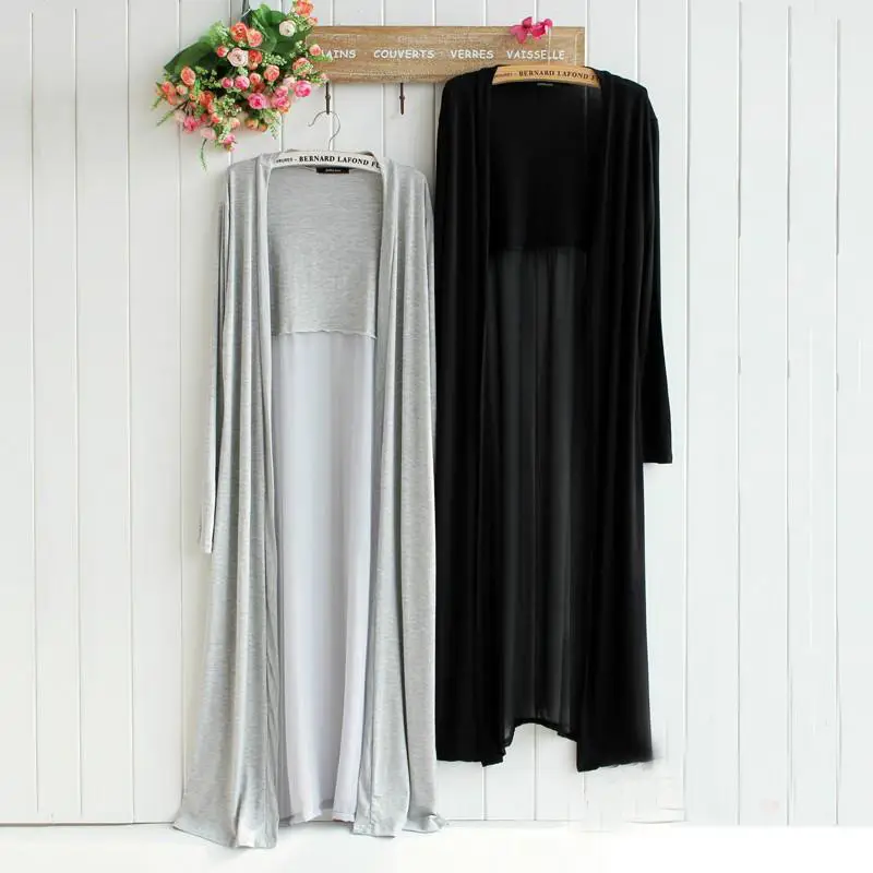 2016 Thin Long Travel Sunscreen Coat Modal Chiffon Stitching Slim Beach Cardigan - Image 3
