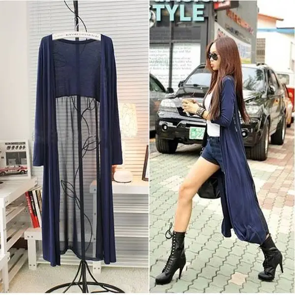 2016 Thin Long Travel Sunscreen Coat Modal Chiffon Stitching Slim Beach Cardigan - Image 5