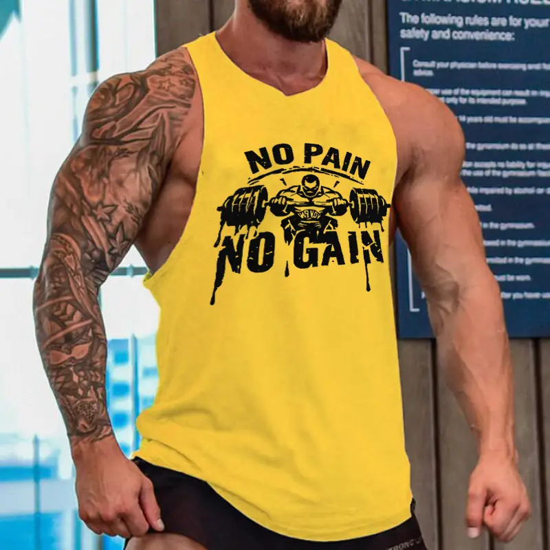 Men's Red Muscle Tank Top Vest No Pain No Gain - Image 13
