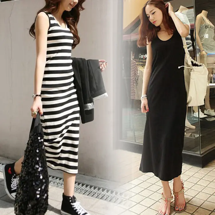 Women's Black U-Neck Long Camisole Dress - Image 9