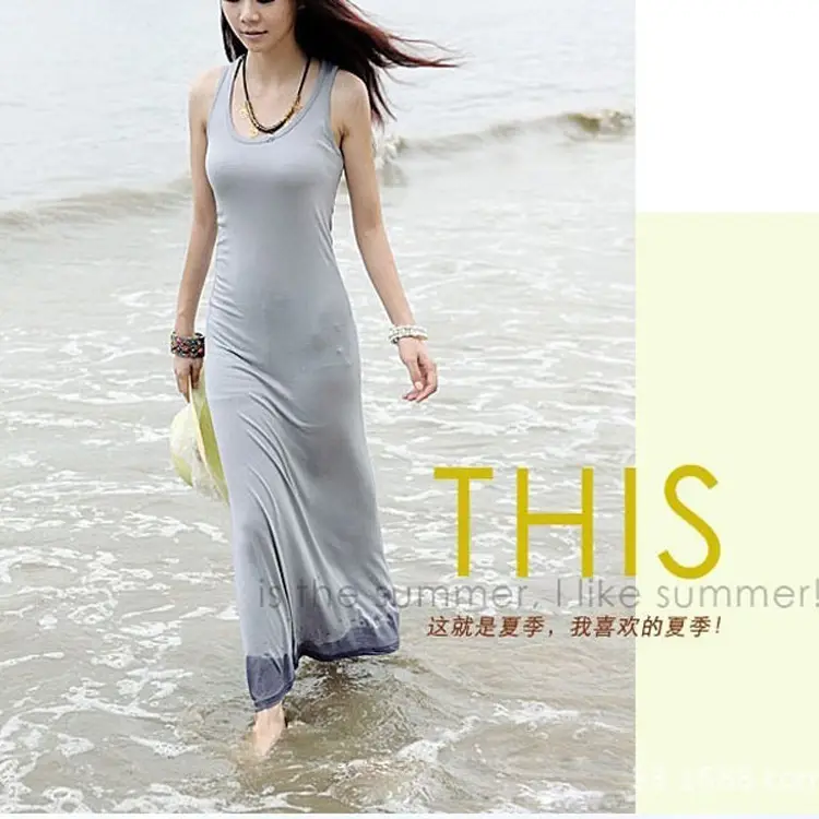 Women's Black U-Neck Long Camisole Dress - Image 10