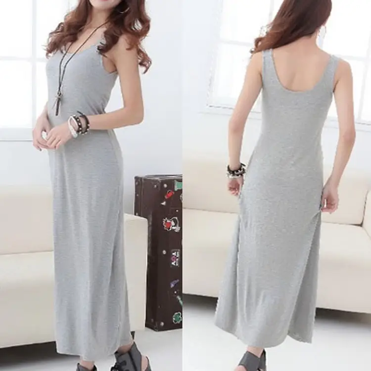 Women's Black U-Neck Long Camisole Dress - Image 11