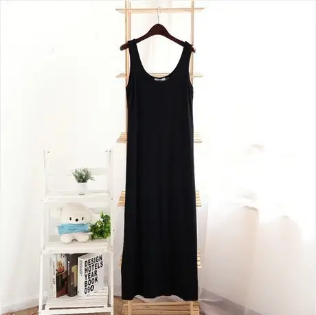 Women's Black U-Neck Long Camisole Dress - Image 3