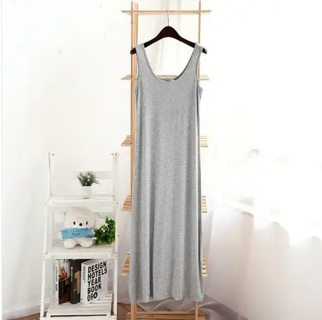 Women's Black U-Neck Long Camisole Dress - Image 6