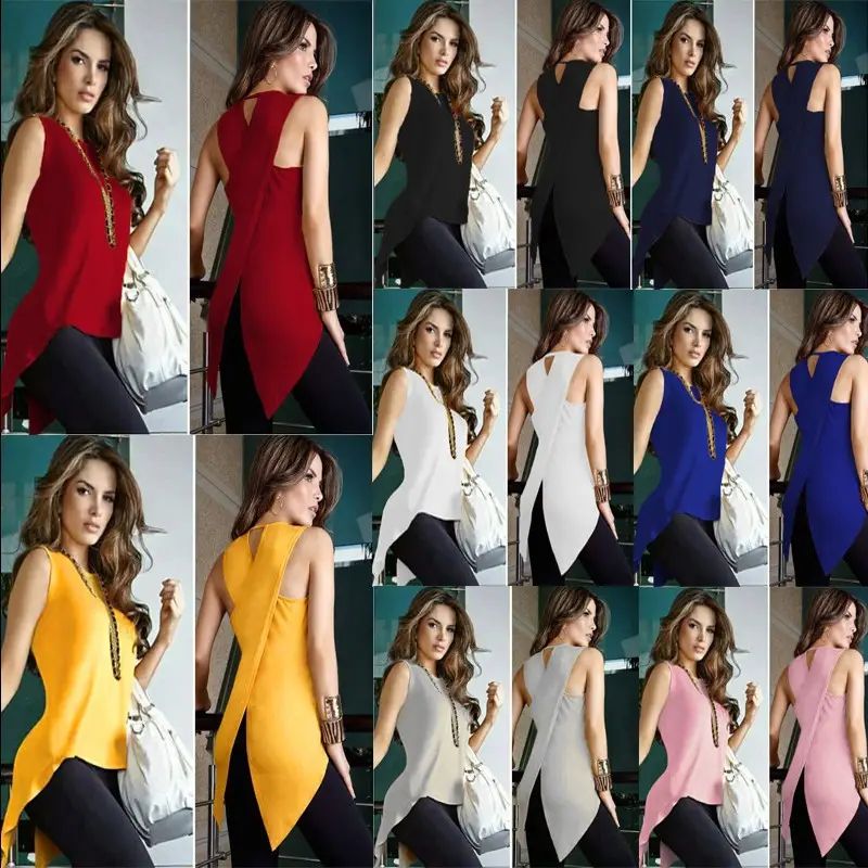 Blue Sleeveless Back Cross Swing Top for Women - Image 11