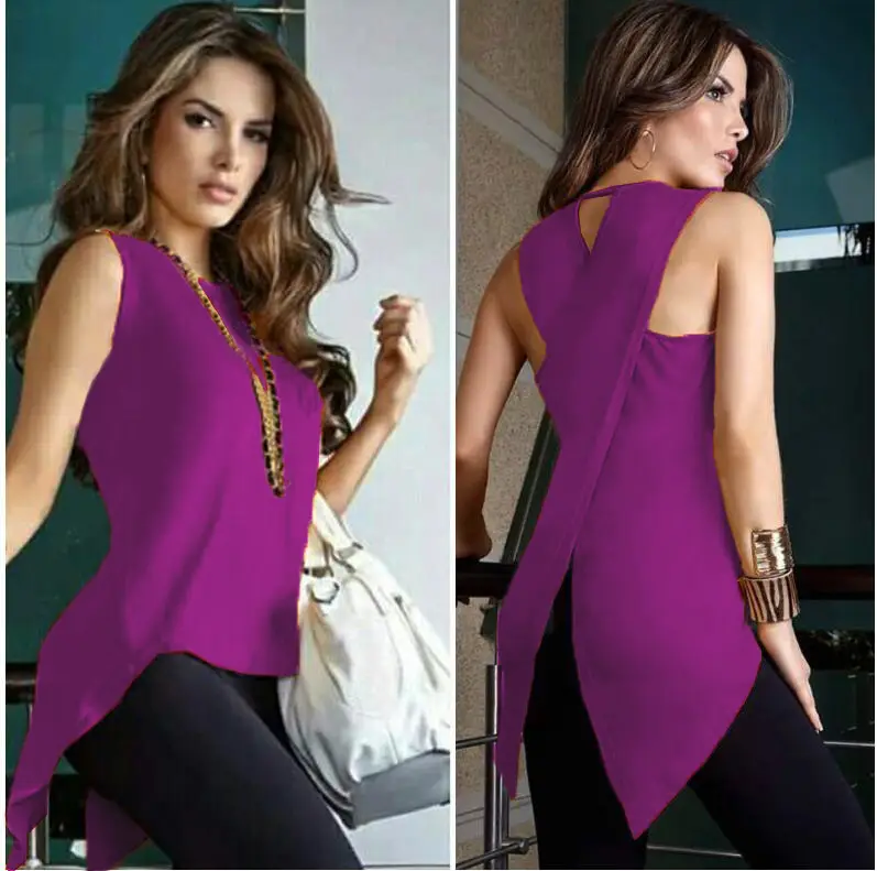 Blue Sleeveless Back Cross Swing Top for Women — feature 23
