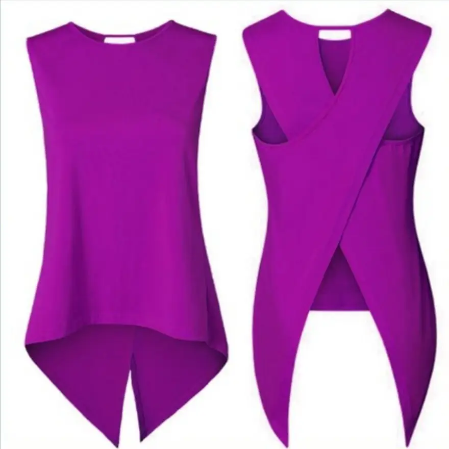 Blue Sleeveless Back Cross Swing Top for Women — feature 24