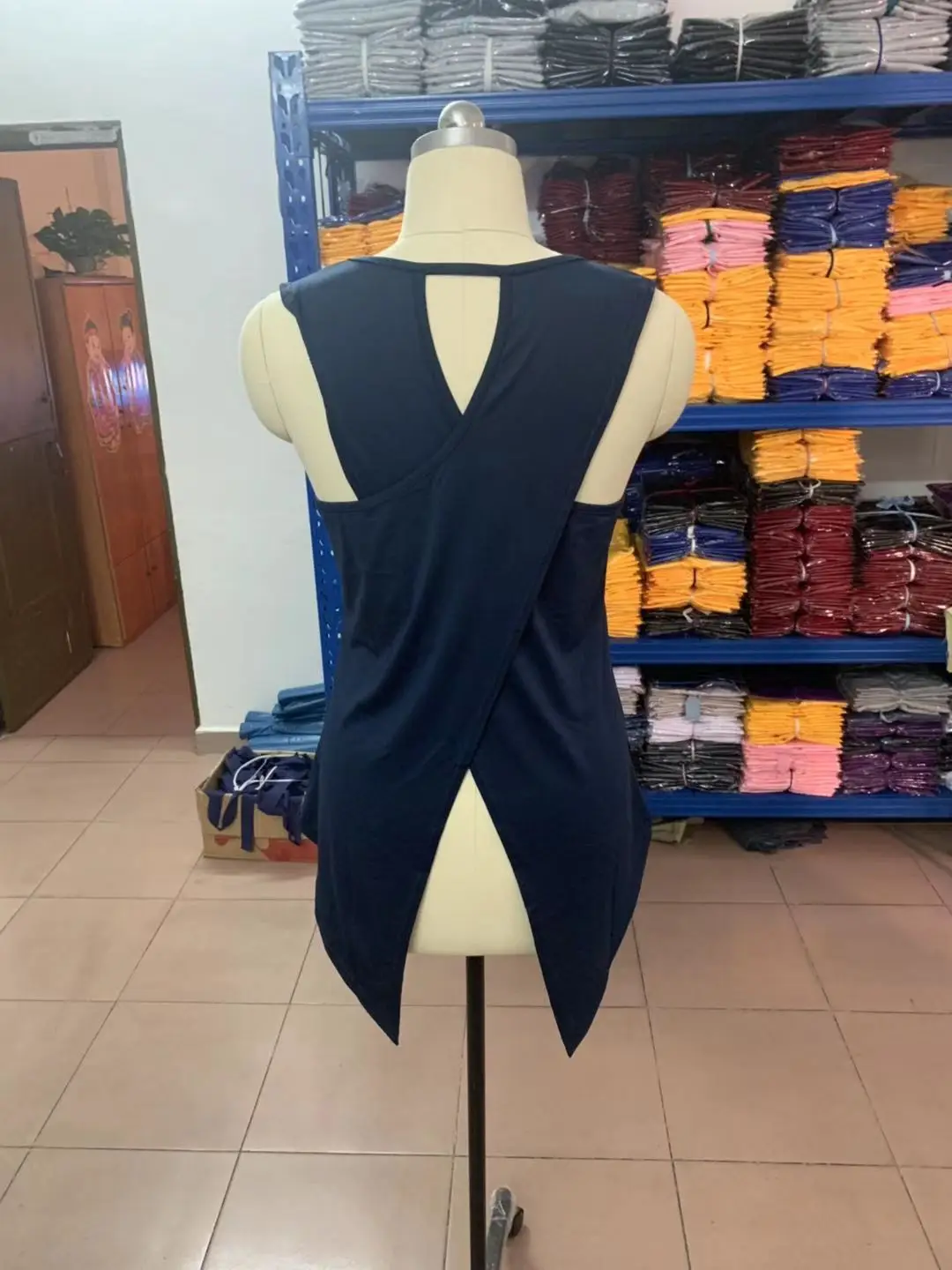 Blue Sleeveless Back Cross Swing Top for Women — feature 28