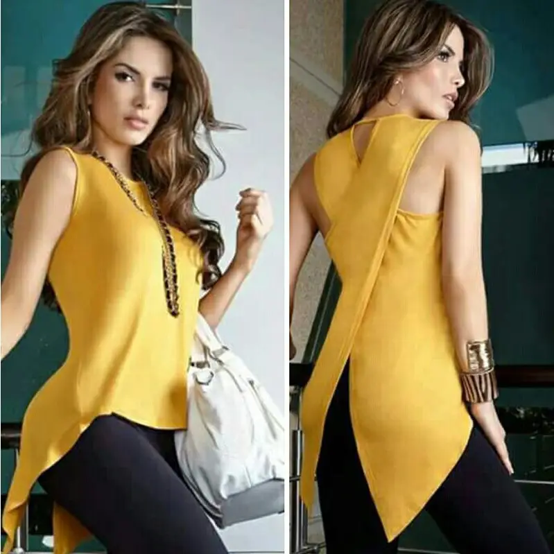 Blue Sleeveless Back Cross Swing Top for Women — feature 7
