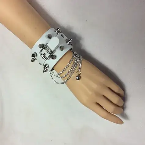 2017 Punk Hip Hop Bracelet Multi Chain Leather Black White - Image 3