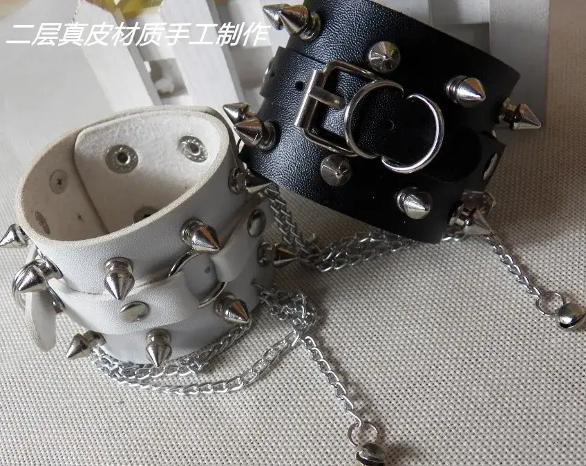 2017 Punk Hip Hop Bracelet Multi Chain Leather Black White - Image 4