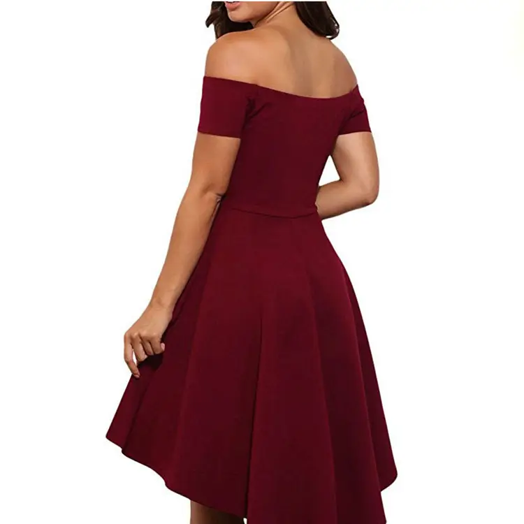 Off-Shoulder Large Swing Dress Maroon - Image 2