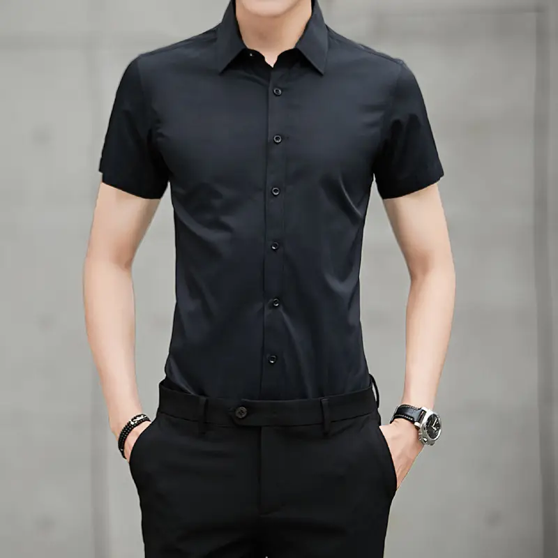 Men Summer Shirt Light Purple Slim Fit Short Sleeve - Image 10