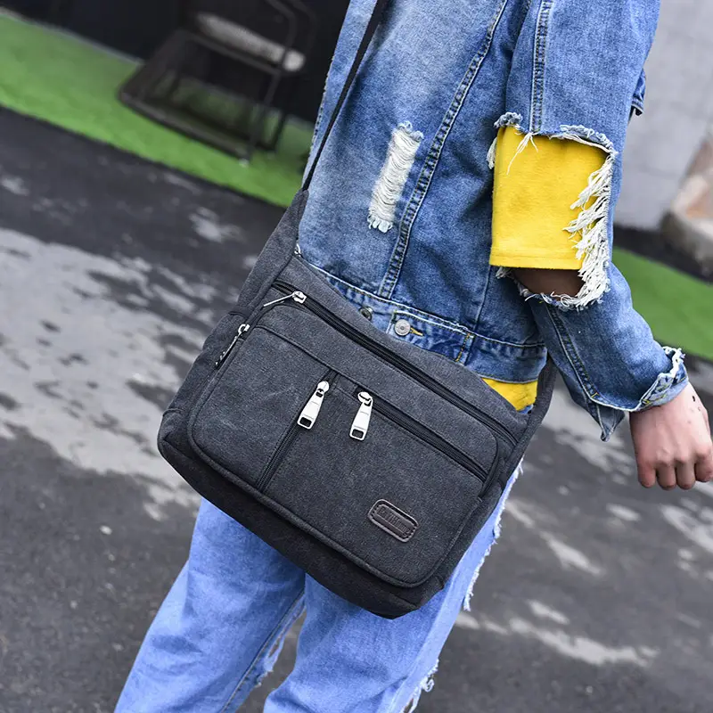 Men's Canvas Shoulder Bag Large Capacity Multi Layer Casual D7118