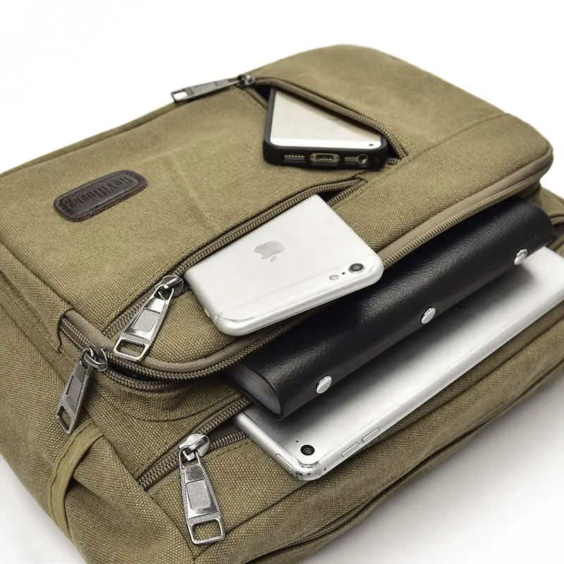 Men's Canvas Shoulder Bag Large Capacity Multi Layer Casual D7118