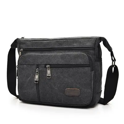 Men's Canvas Shoulder Bag Large Capacity Multi Layer Casual D7118