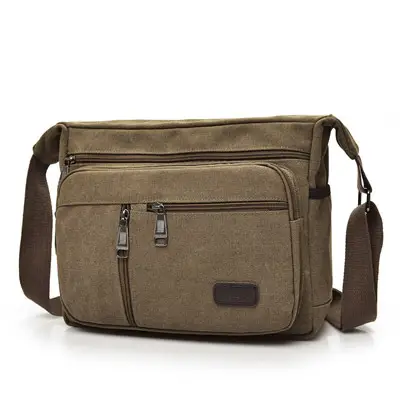 Men's Canvas Shoulder Bag Large Capacity Multi Layer Casual D7118