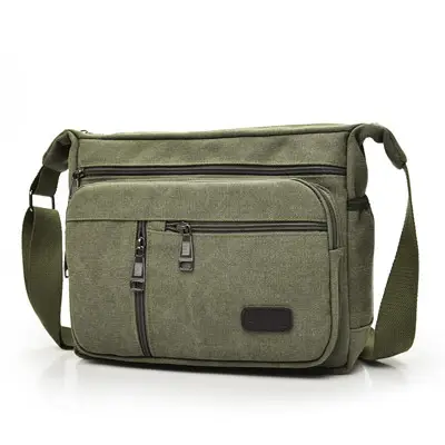 Men's Canvas Shoulder Bag Large Capacity Multi Layer Casual D7118