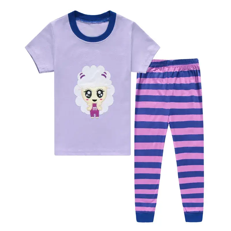 Baby Cotton Pajamas Set Purple Striped & Cute Print - Image 10
