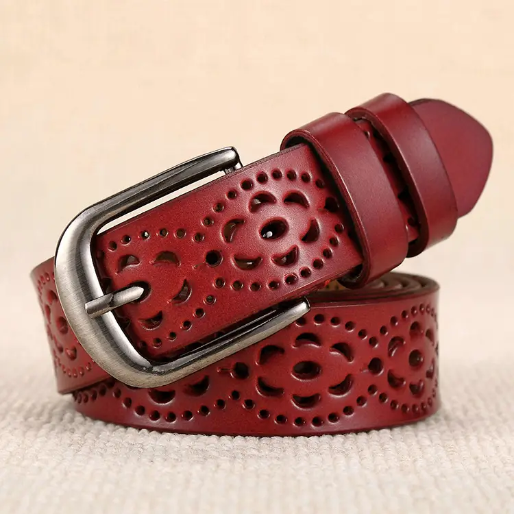 Women's Red Cut Out Genuine Leather Belt