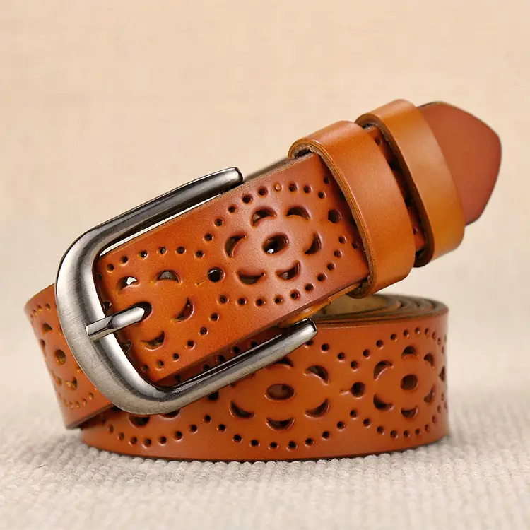 Women's Red Cut Out Genuine Leather Belt