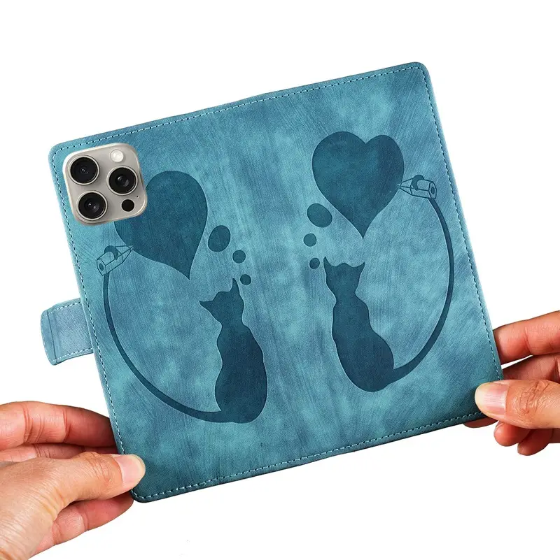 Purple Heart Cat Embossed Leather Mobile Case for iPhone 17 - Image 9