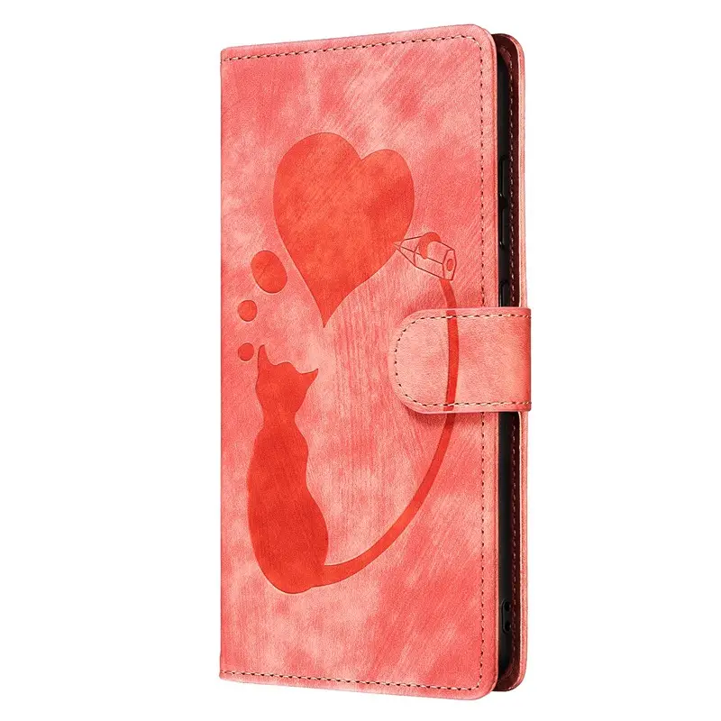 Purple Heart Cat Embossed Leather Mobile Case for iPhone 17 - Image 2