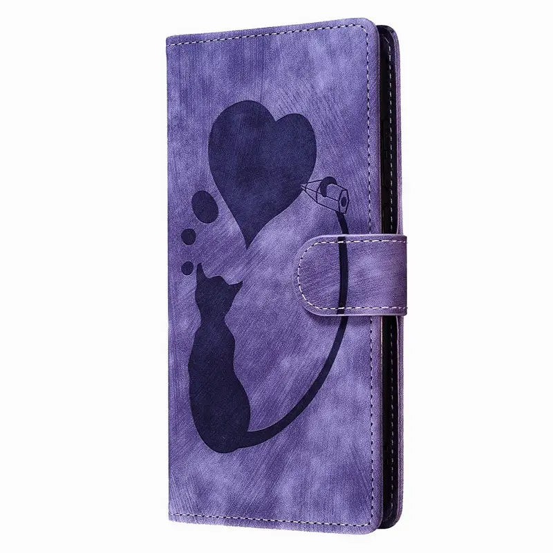 Purple Heart Cat Embossed Leather Mobile Case for iPhone 17 - Image 5