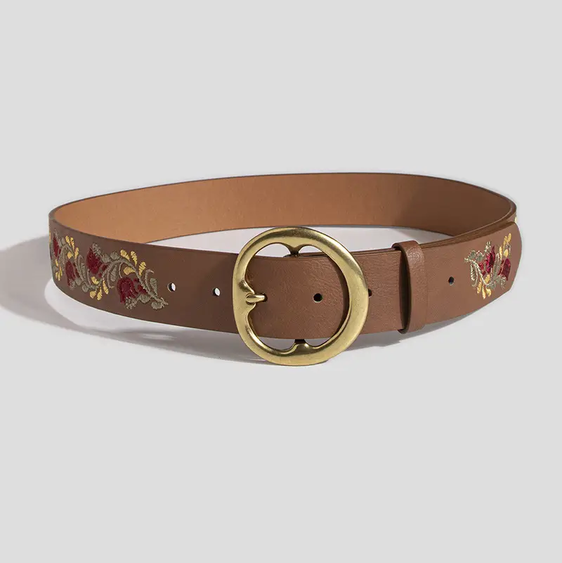 Black Embroidered Belt with Gold Buckle - Image 4