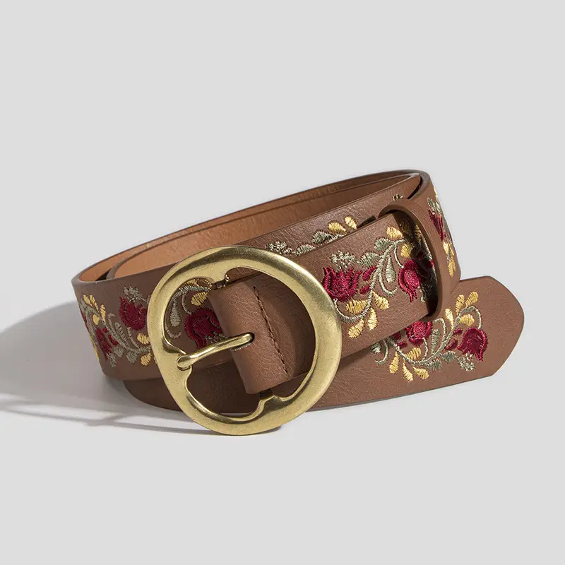 Black Embroidered Belt with Gold Buckle - Image 5