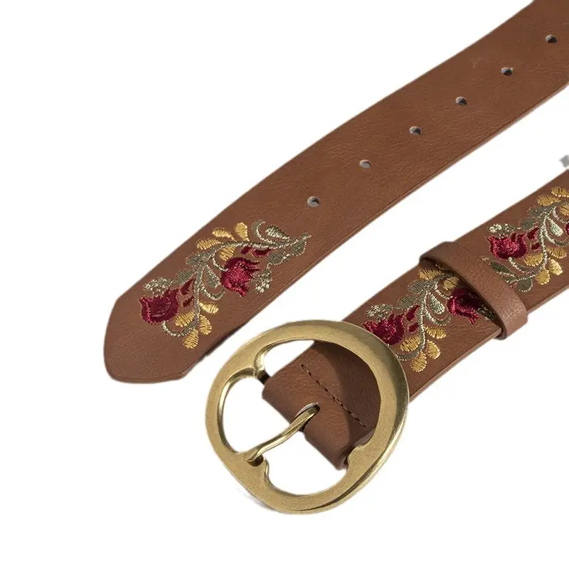 Black Embroidered Belt with Gold Buckle - Image 6