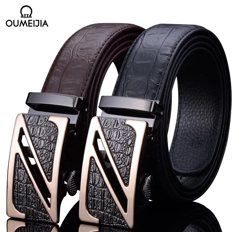 Men's Black Genuine Leather Automatic Buckle Belt - Image 3