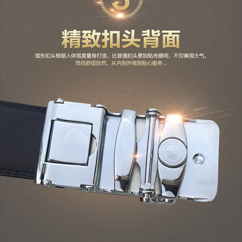 Men's Black Genuine Leather Automatic Buckle Belt - Image 4