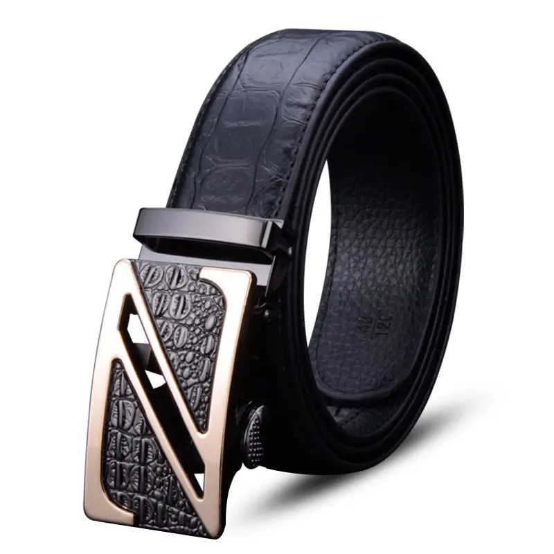 Men's Black Genuine Leather Automatic Buckle Belt - Image 6