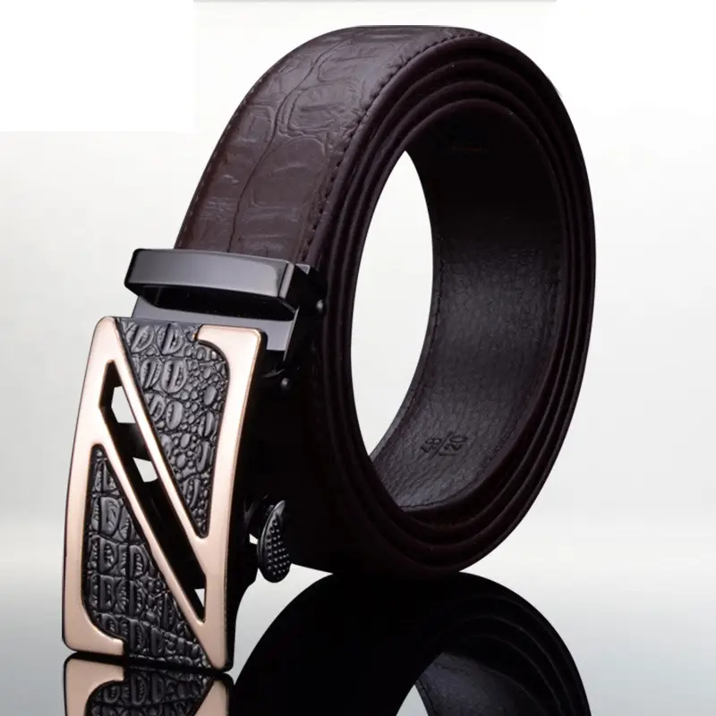Men's Black Genuine Leather Automatic Buckle Belt - Image 2