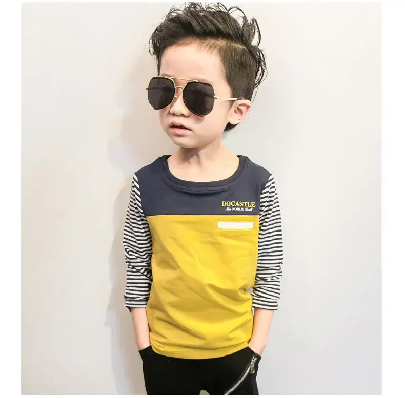 Kids Cotton Long Sleeve T-Shirt Yellow Striped Middle - Image 4