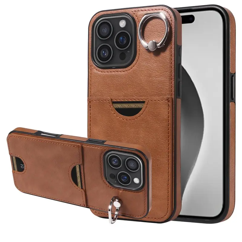 iPhone 17 Cowhide Phone Case with Card Holder & Ring Slot - Image 7
