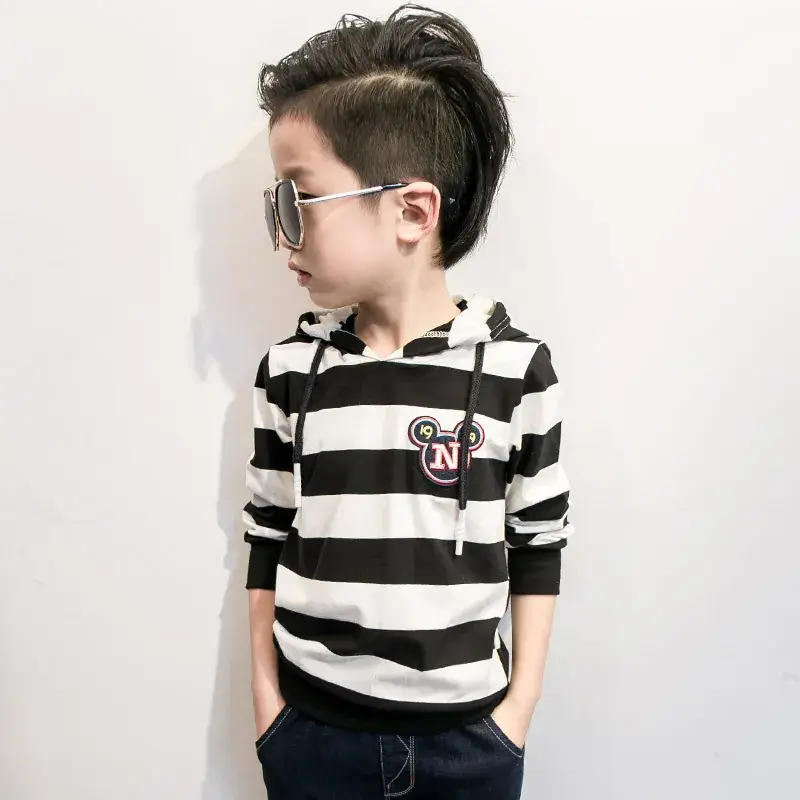2022 Korean Style Striped Hooded T-Shirt for Boys Girls - Image 2
