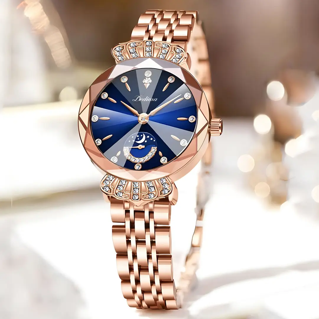 Official Authentic Fashion Rose Gold Women's Solid Steel Band Waterproof Watch Diamond Butterfly Buckle Watch Live Broadcast Hot Sale