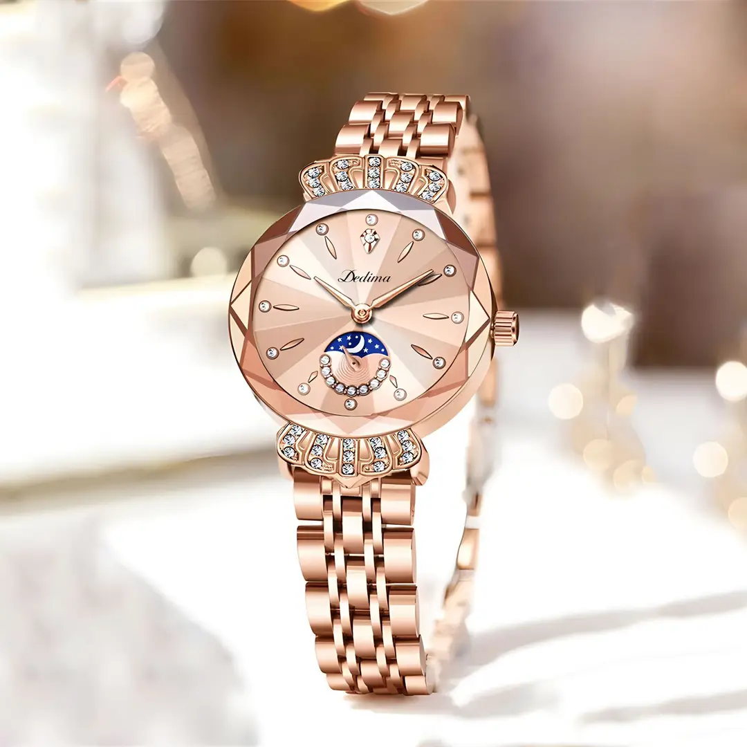 Official Authentic Fashion Rose Gold Women's Solid Steel Band Waterproof Watch Diamond Butterfly Buckle Watch Live Broadcast Hot Sale — feature 15