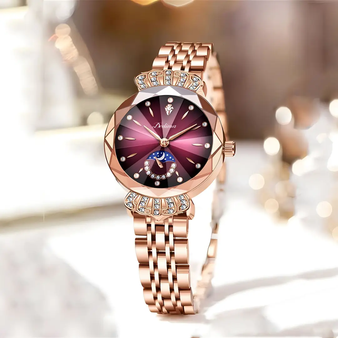 Official Authentic Fashion Rose Gold Women's Solid Steel Band Waterproof Watch Diamond Butterfly Buckle Watch Live Broadcast Hot Sale — feature 17