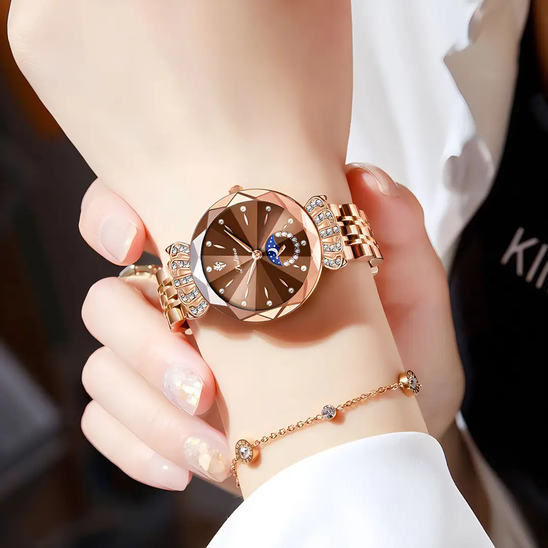 Official Authentic Fashion Rose Gold Women's Solid Steel Band Waterproof Watch Diamond Butterfly Buckle Watch Live Broadcast Hot Sale — feature 18