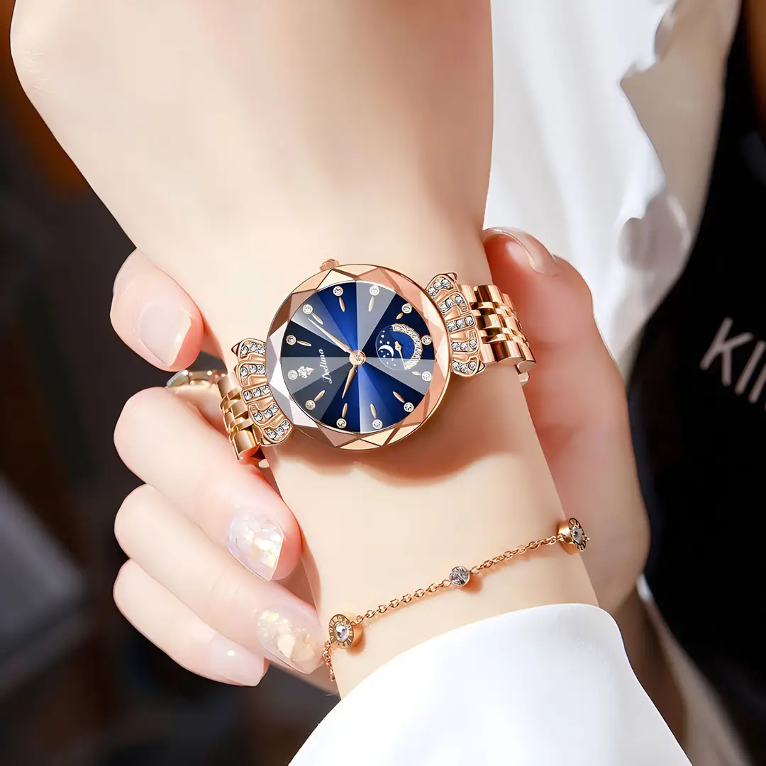 Official Authentic Fashion Rose Gold Women's Solid Steel Band Waterproof Watch Diamond Butterfly Buckle Watch Live Broadcast Hot Sale — feature 19