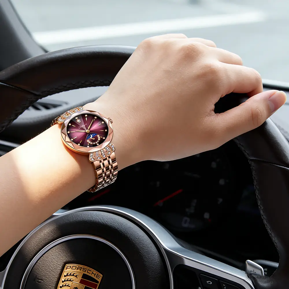 Official Authentic Fashion Rose Gold Women's Solid Steel Band Waterproof Watch Diamond Butterfly Buckle Watch Live Broadcast Hot Sale — feature 2