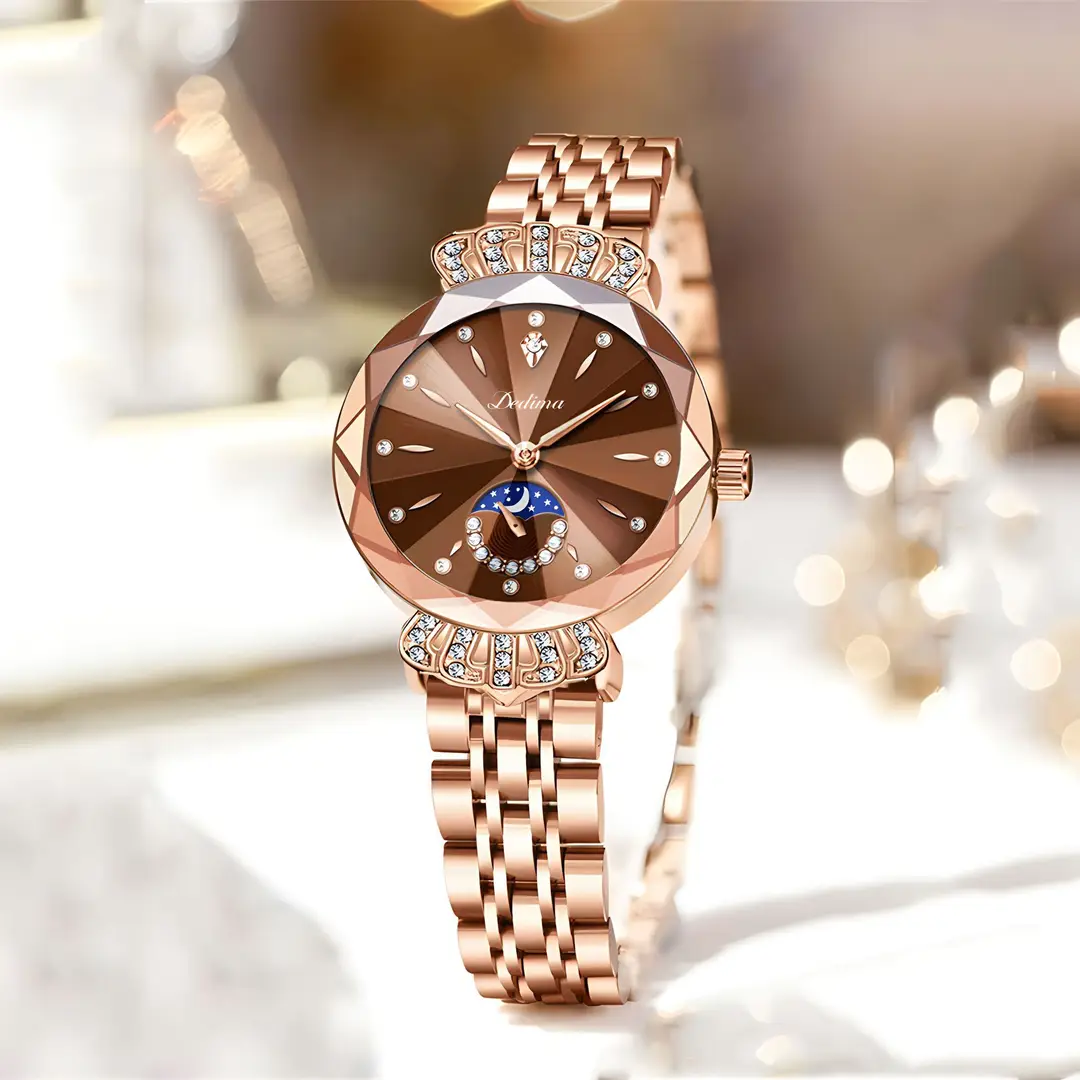 Official Authentic Fashion Rose Gold Women's Solid Steel Band Waterproof Watch Diamond Butterfly Buckle Watch Live Broadcast Hot Sale — feature 20