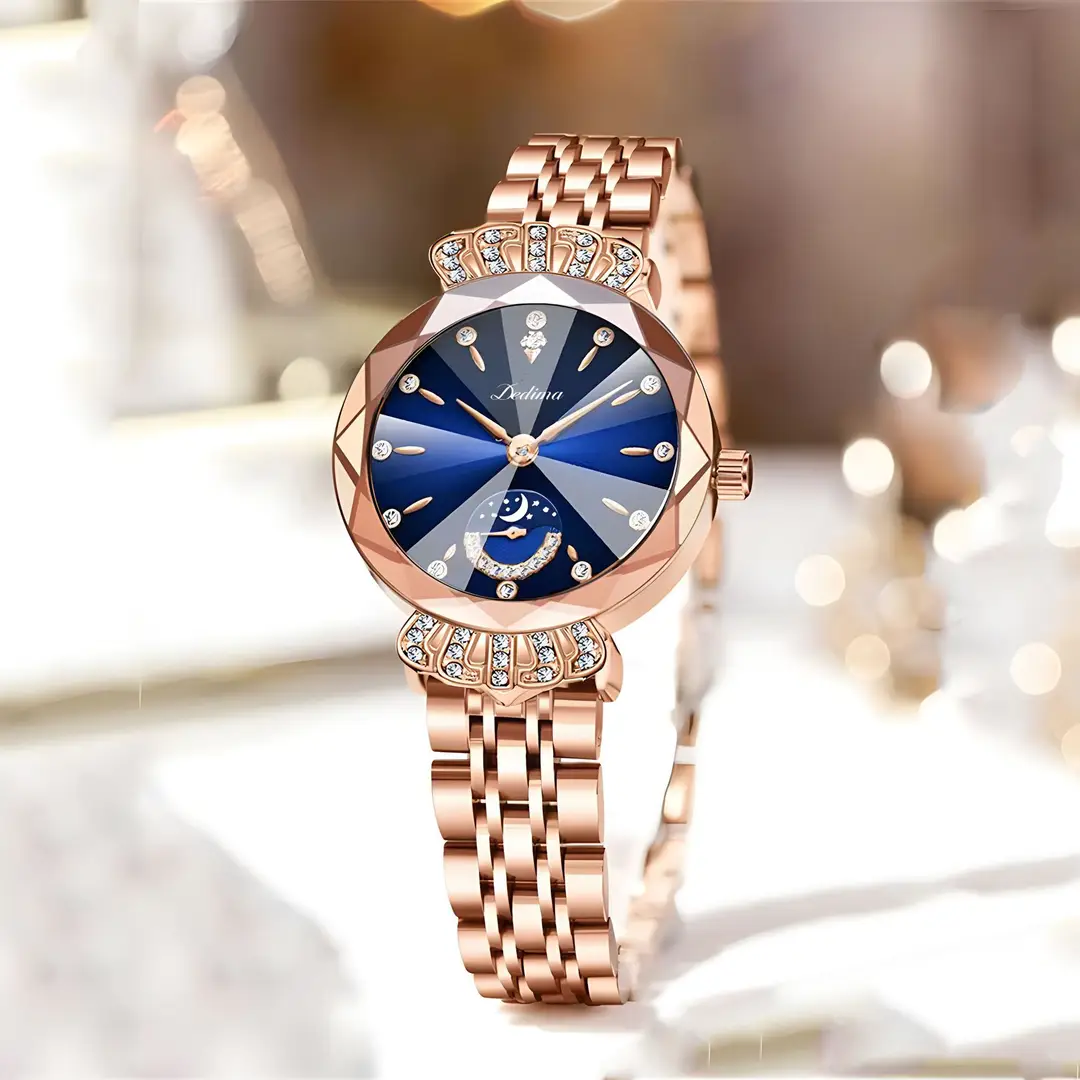 Official Authentic Fashion Rose Gold Women's Solid Steel Band Waterproof Watch Diamond Butterfly Buckle Watch Live Broadcast Hot Sale — feature 21