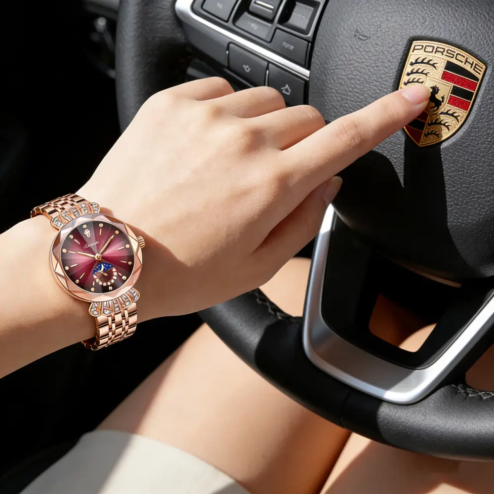 Official Authentic Fashion Rose Gold Women's Solid Steel Band Waterproof Watch Diamond Butterfly Buckle Watch Live Broadcast Hot Sale — feature 4
