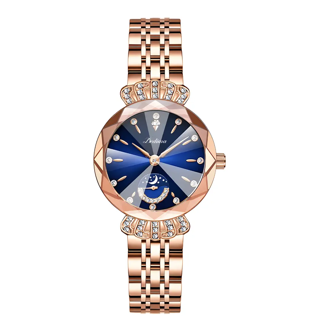 Official Authentic Fashion Rose Gold Women's Solid Steel Band Waterproof Watch Diamond Butterfly Buckle Watch Live Broadcast Hot Sale